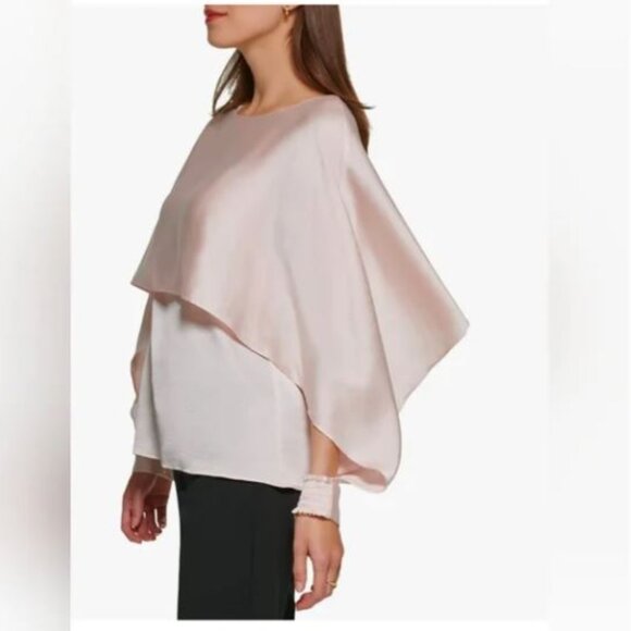 NWT DKNY Pink Caped Sleeve Satin Blouse PM - Picture 2 of 12